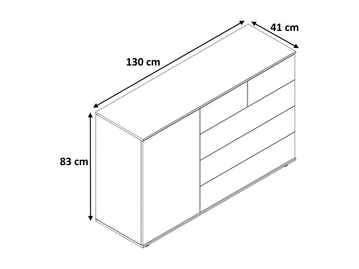 Commode meuble de rangement coloris imitation chêne artisan/graphite - L. 130 x H. 83 x P. 41 cm