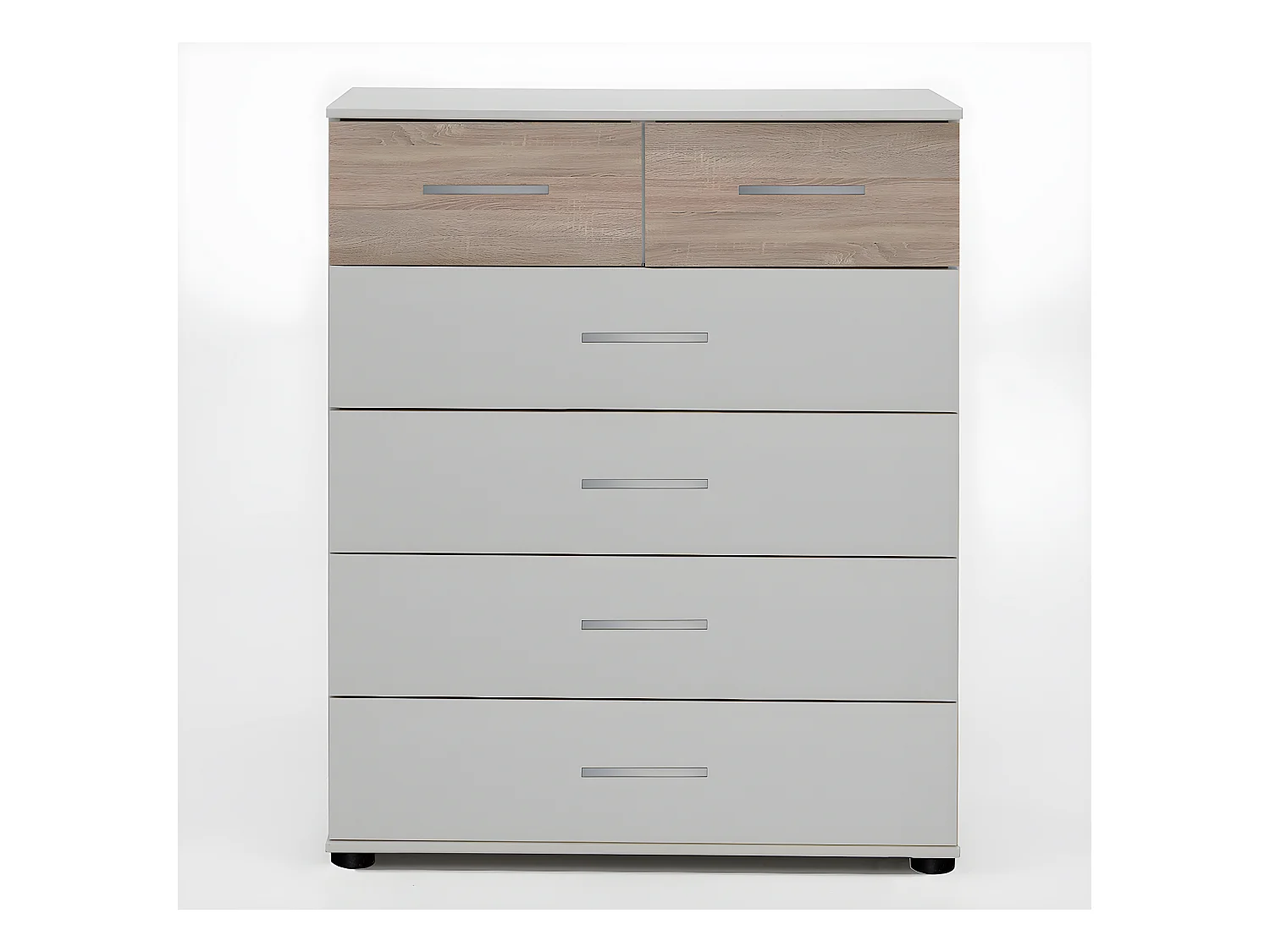 Commode meuble de rangement coloris Blanc /imitation chêne - L. 81 x H. 102 x P. 41 cm