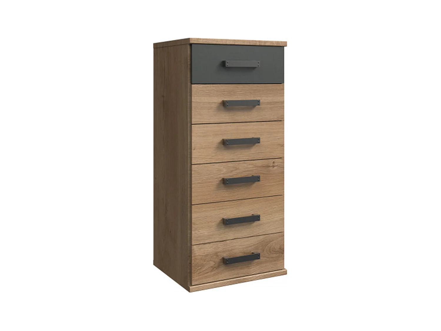 Commode meuble de rangement coloris imitation chêne poutre/graphite - L. 46 x H. 103 x P. 40 cm