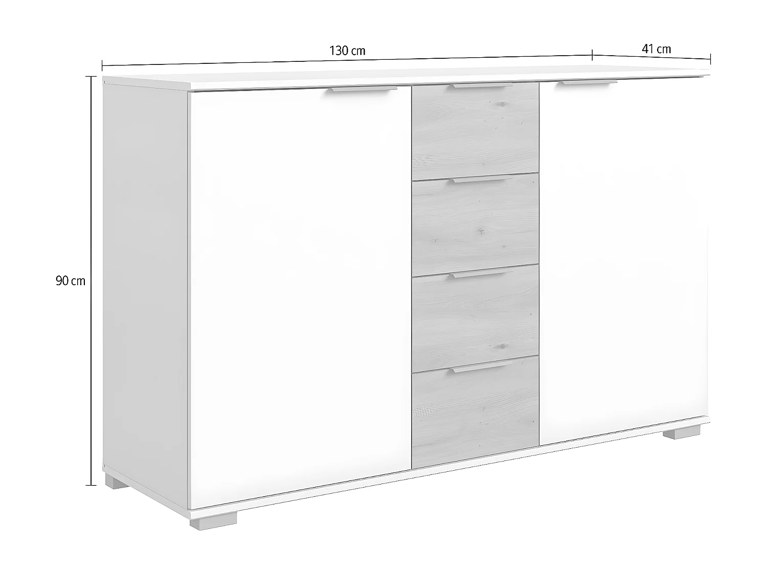 Commode/meuble de rangement coloris blanc/imitation chêne artisan - L. 130 x H. 90 x P. 41 cm