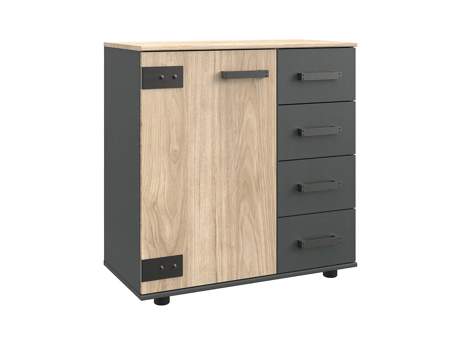 Commode meuble de rangement coloris chêne - Longueur 81 x Hauteur 83 x Profondeur 41 cm