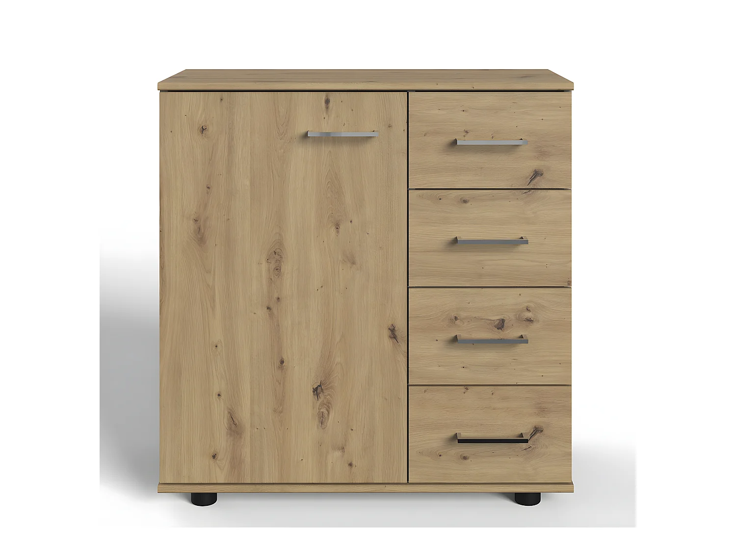 Commode meuble de rangement coloris imitation chêne Artisan/chrome brillant