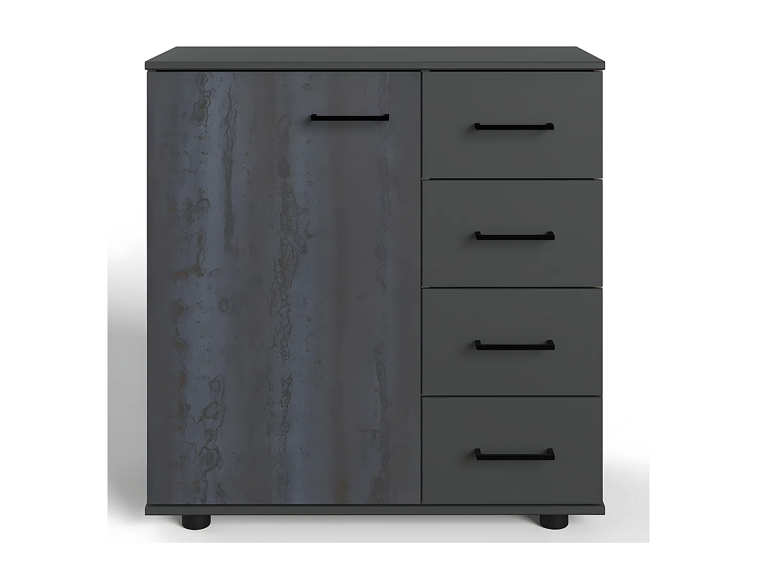 Commode meuble de rangement coloris gris foncé - L. 81 x H. 83 x P. 41 cm