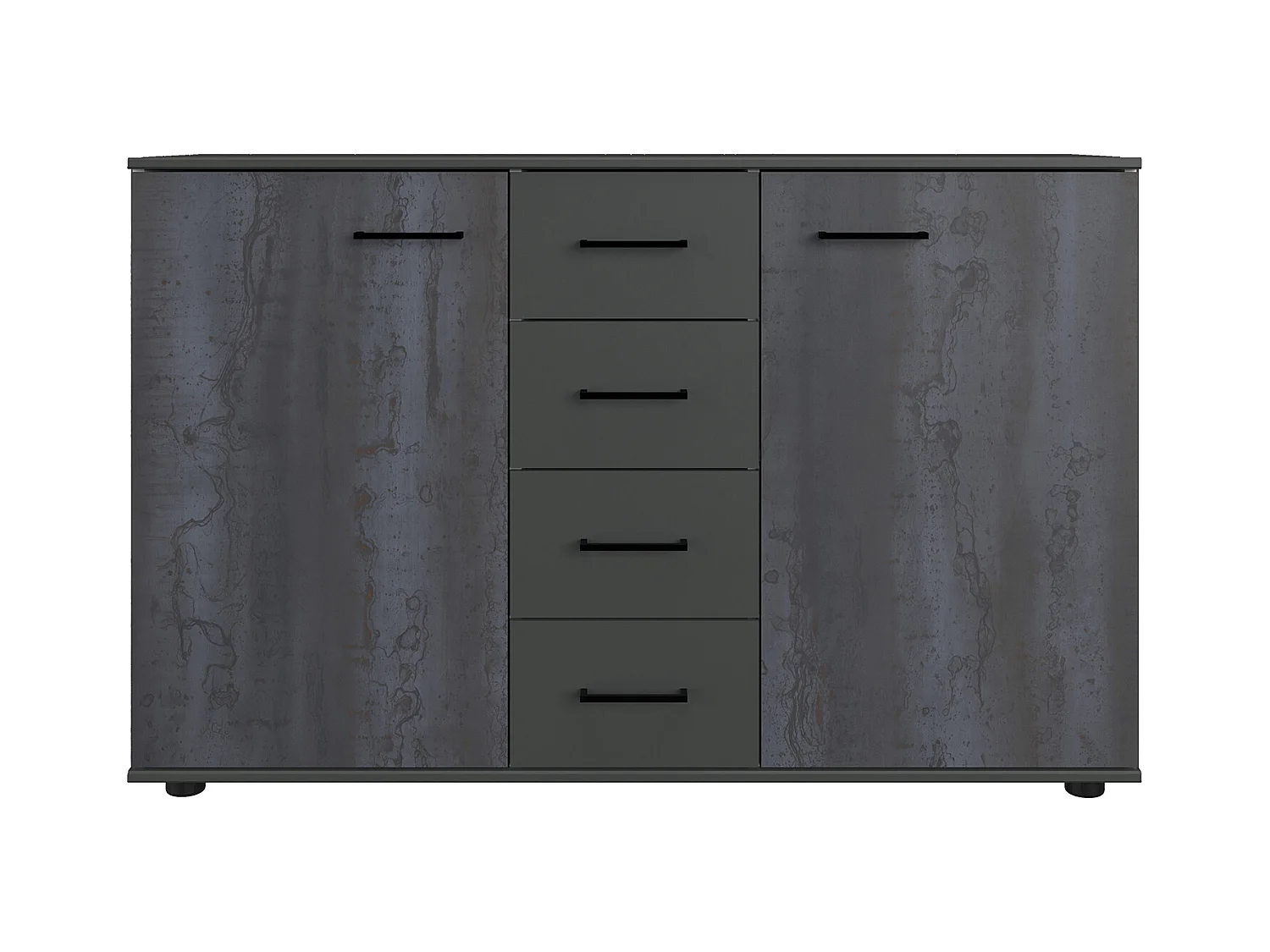 Commode meuble de rangement coloris gris foncé - L. 130 x H. 83 x P. 41 cm