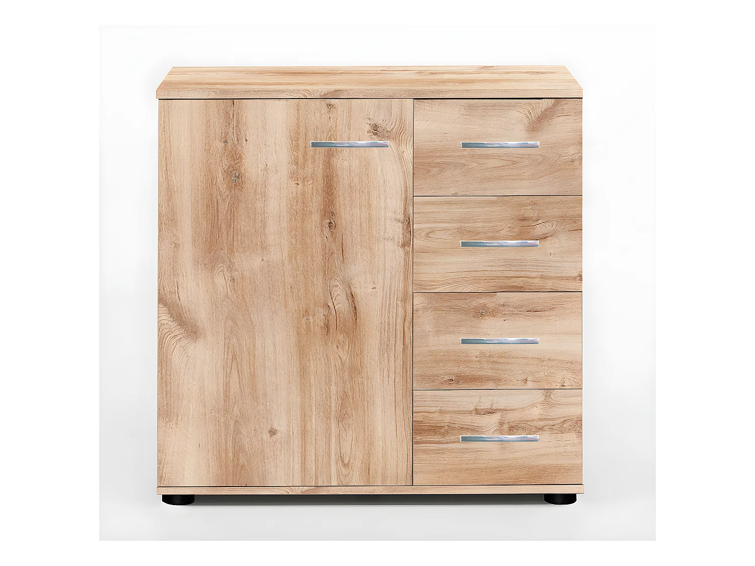 Commode meuble de rangement coloris imitation chêne poutre/chrome brillant