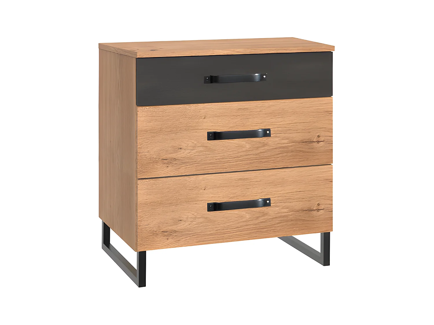 Commode à tiroirs Imitation chêne poutre rechampis raw steel - L58 x H64 x P41 cm