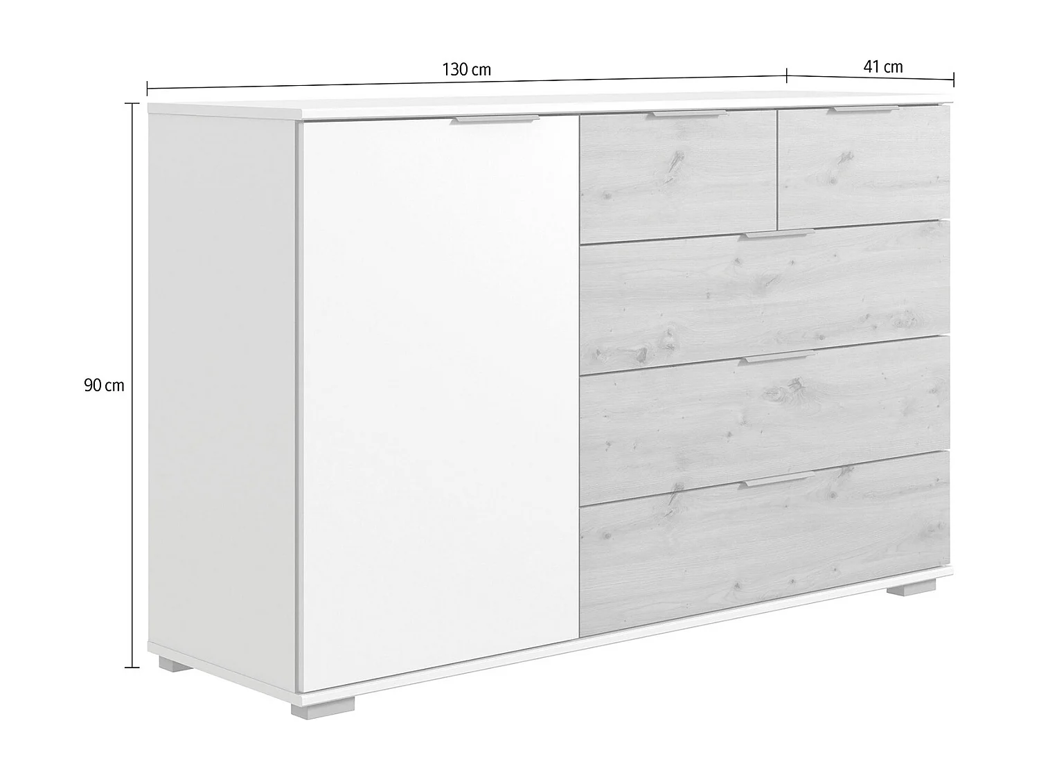 Commode meuble de rangement, coloris graphite/imitation chêne artisan - L. 130 x H. 90 x P. 41 cm