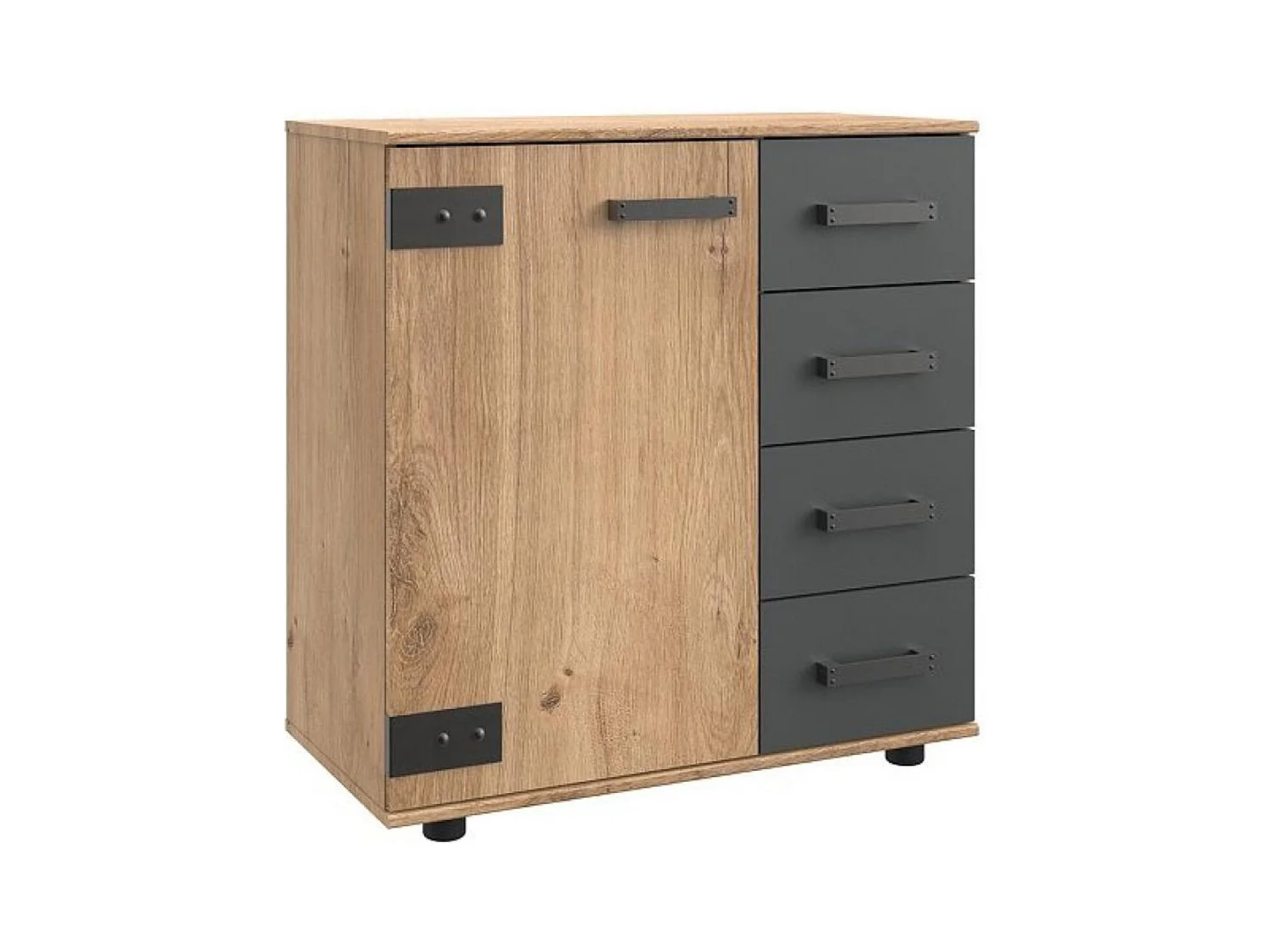 Commode meuble de rangement coloris chêne foncé - L. 81 x H. 83 x P. 41 cm