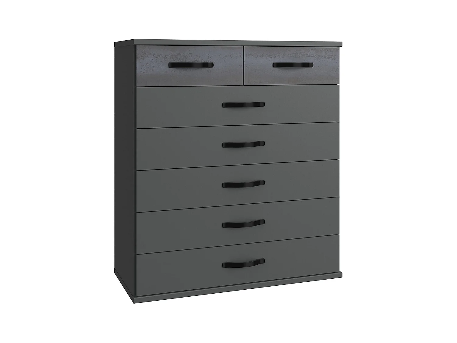 Commode, meuble de rangement coloris Graphite, rechampis noir - L. 91 x H. 106 x P. 40 cm