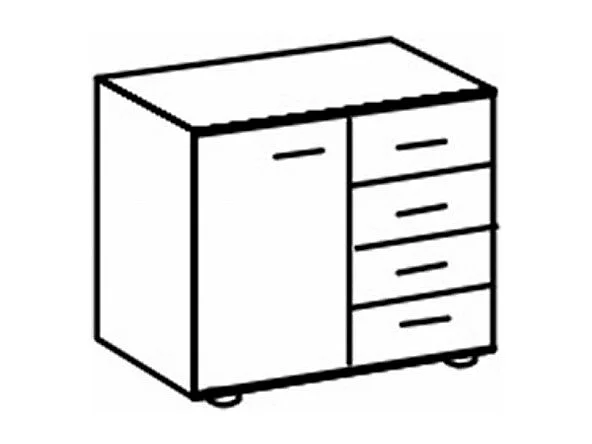 Commode, meuble de rangement coloris Imitation chêne Hickory rechampis, graphite - Longueur 81 x Hauteur 83 x Profondeur 41 cm