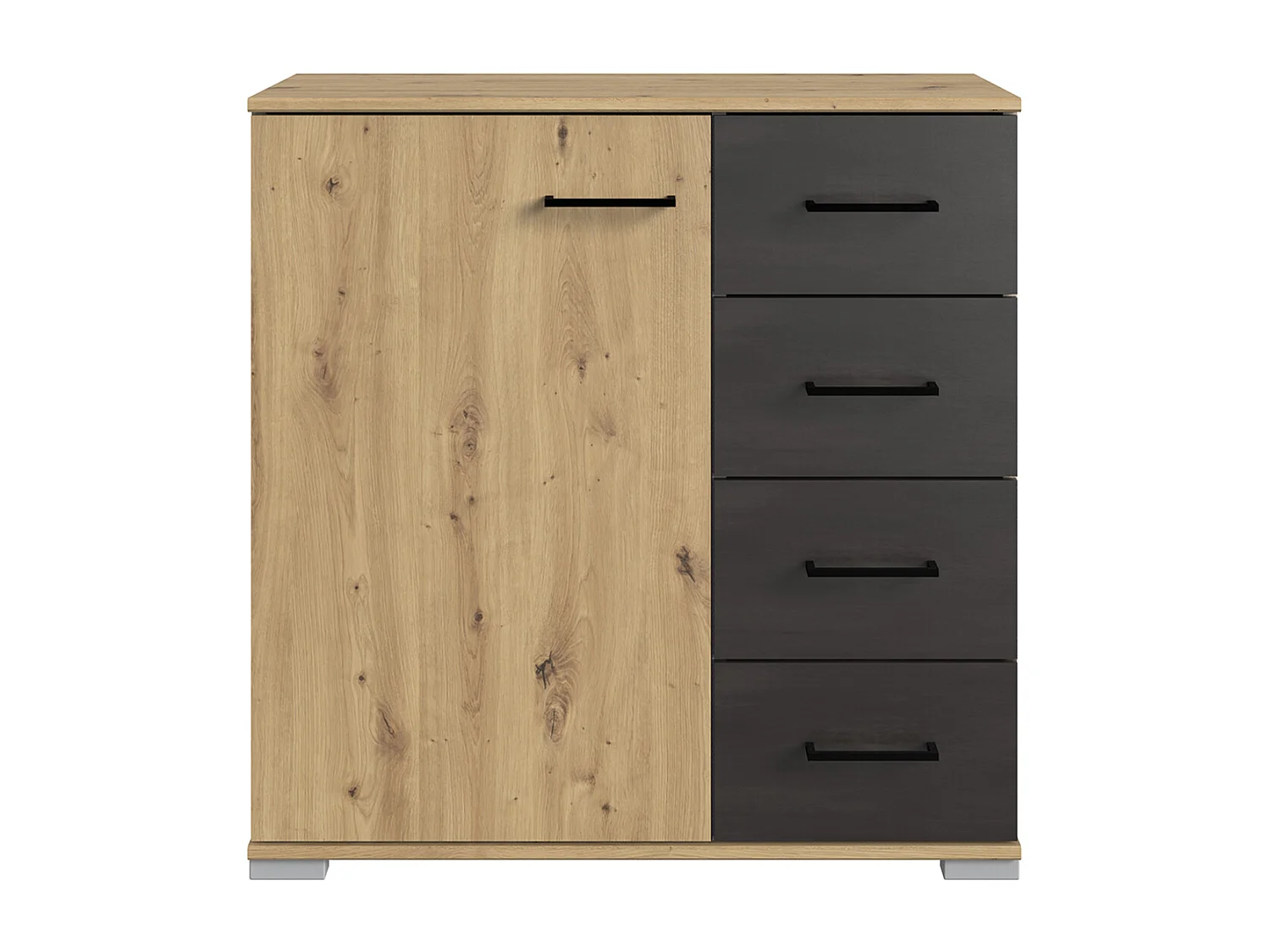 Commode meuble de rangement coloris imitation chêne artisan/graphite - L. 81 x H. 83 x P. 41 cm