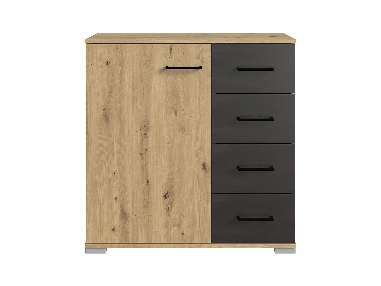 Commode meuble de rangement coloris imitation chêne artisan/graphite - L. 81 x H. 83 x P. 41 cm