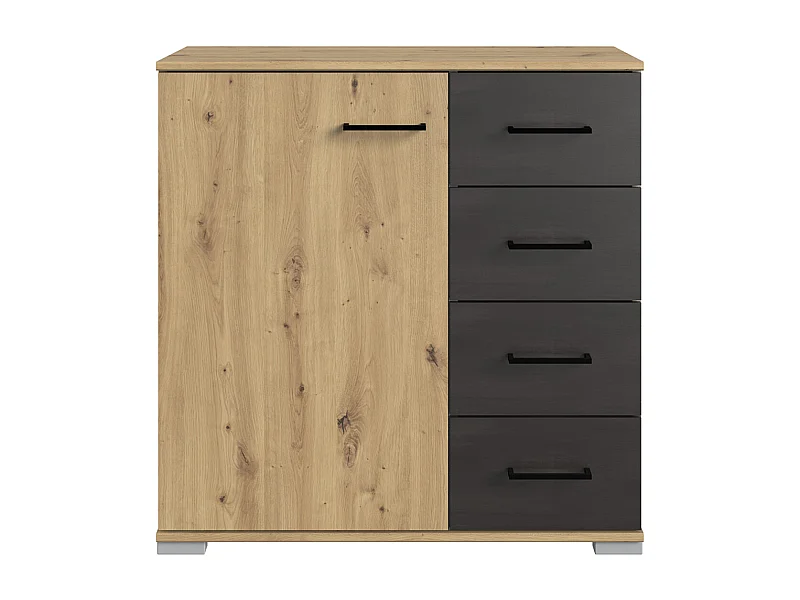 Commode meuble de rangement coloris imitation chêne artisan/graphite - L. 81 x H. 83 x P. 41 cm