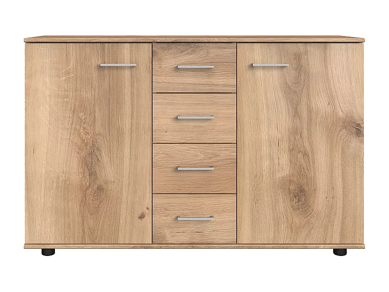 Commode meuble de rangement coloris imitation chêne poutre/chrome brillant