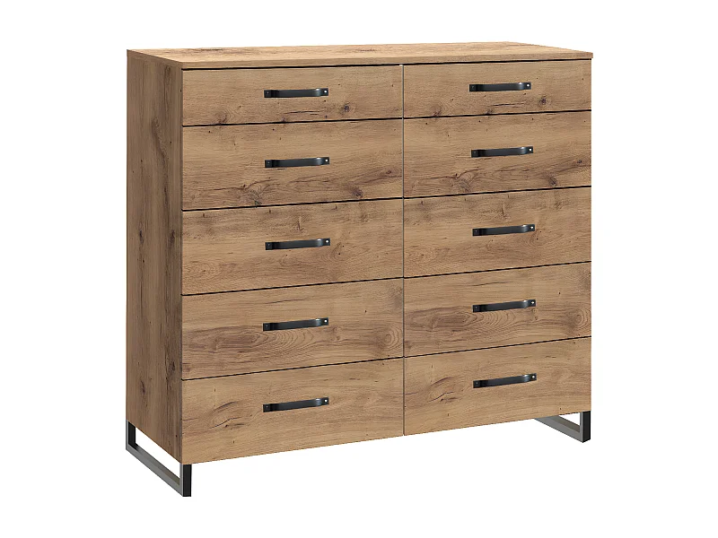 Commode à tiroirs Imitation chêne poutre rechampis raw steel - L116 x H102 x P41 cm