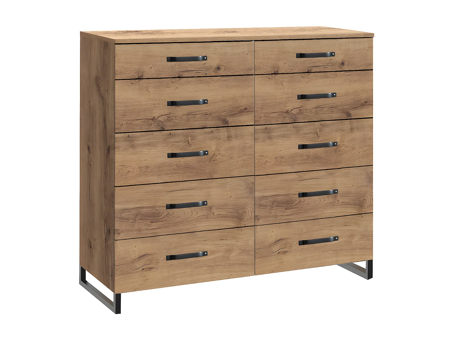 Commode à tiroirs Imitation chêne poutre rechampis raw steel - L116 x H102 x P41 cm
