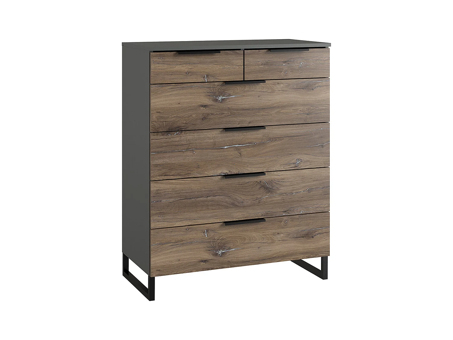 Commode meuble de rangement coloris imitation chêne /graphite - L. 81 x H. 102 x P. 41 cm