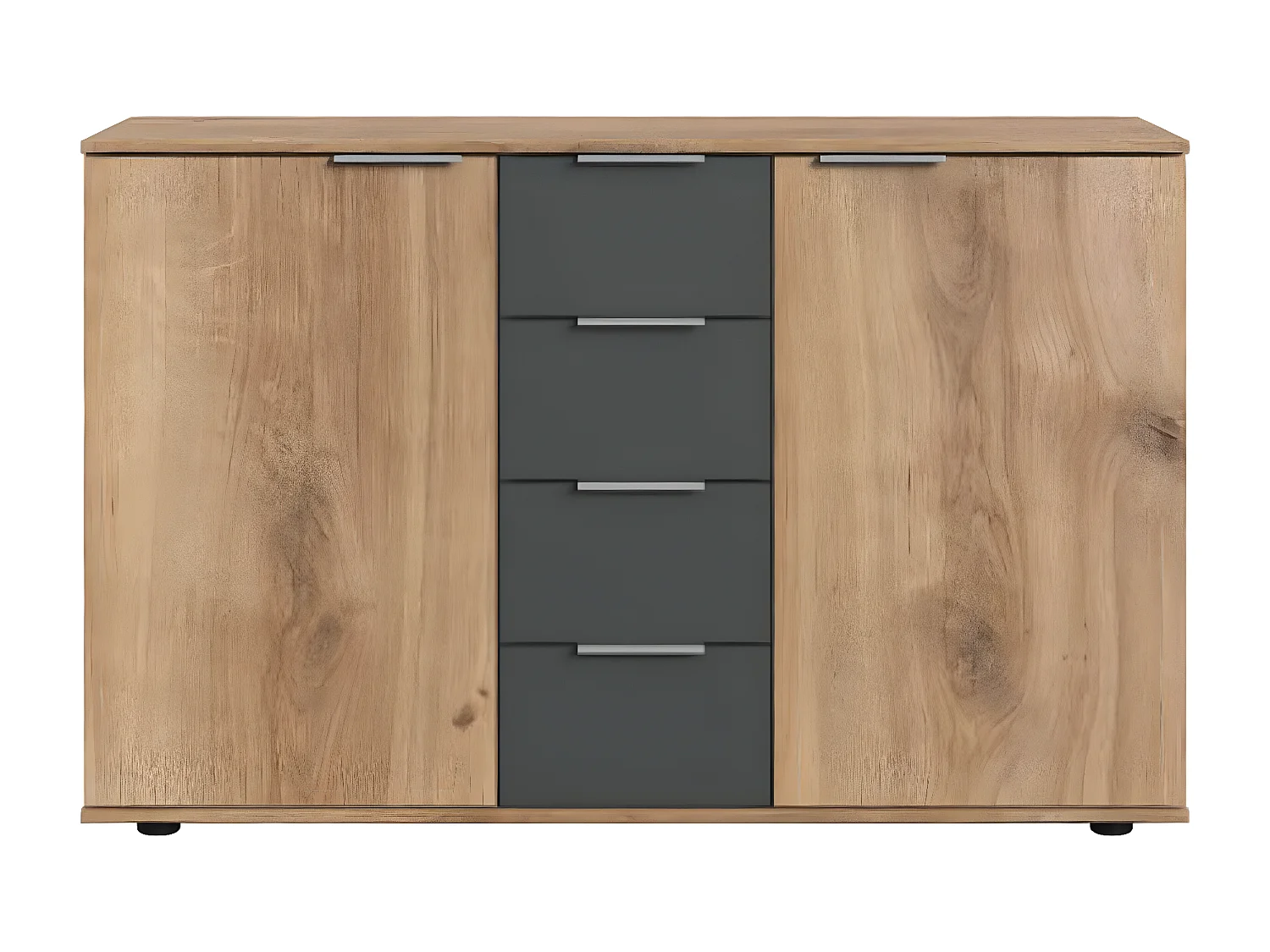 Commode meuble de rangement coloris imitation chêne poutre/graphite - L. 130 x H. 83 x P. 41 cm