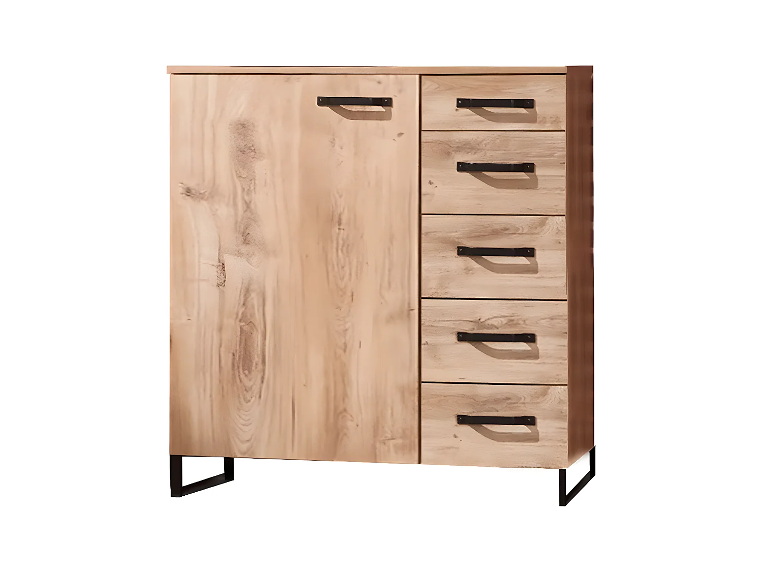 Commode à tiroirs Imitation chêne chataigne, rechampis imitation chêne noir - L81 x H92 x P41 cm