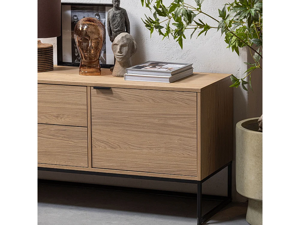 Silas - Meuble TV 1 porte 2 tiroirs en bois L180cm - Bois clair