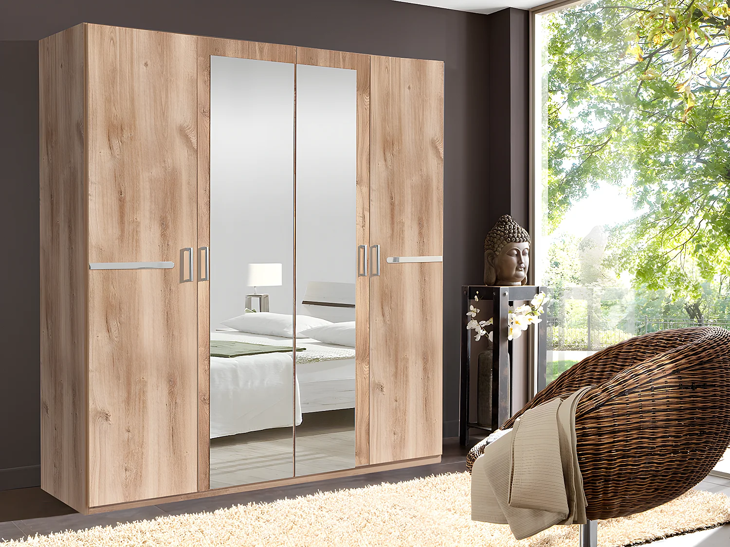 Armoire placard meuble de rangement coloris imitation chêne poutre/chrome brillant