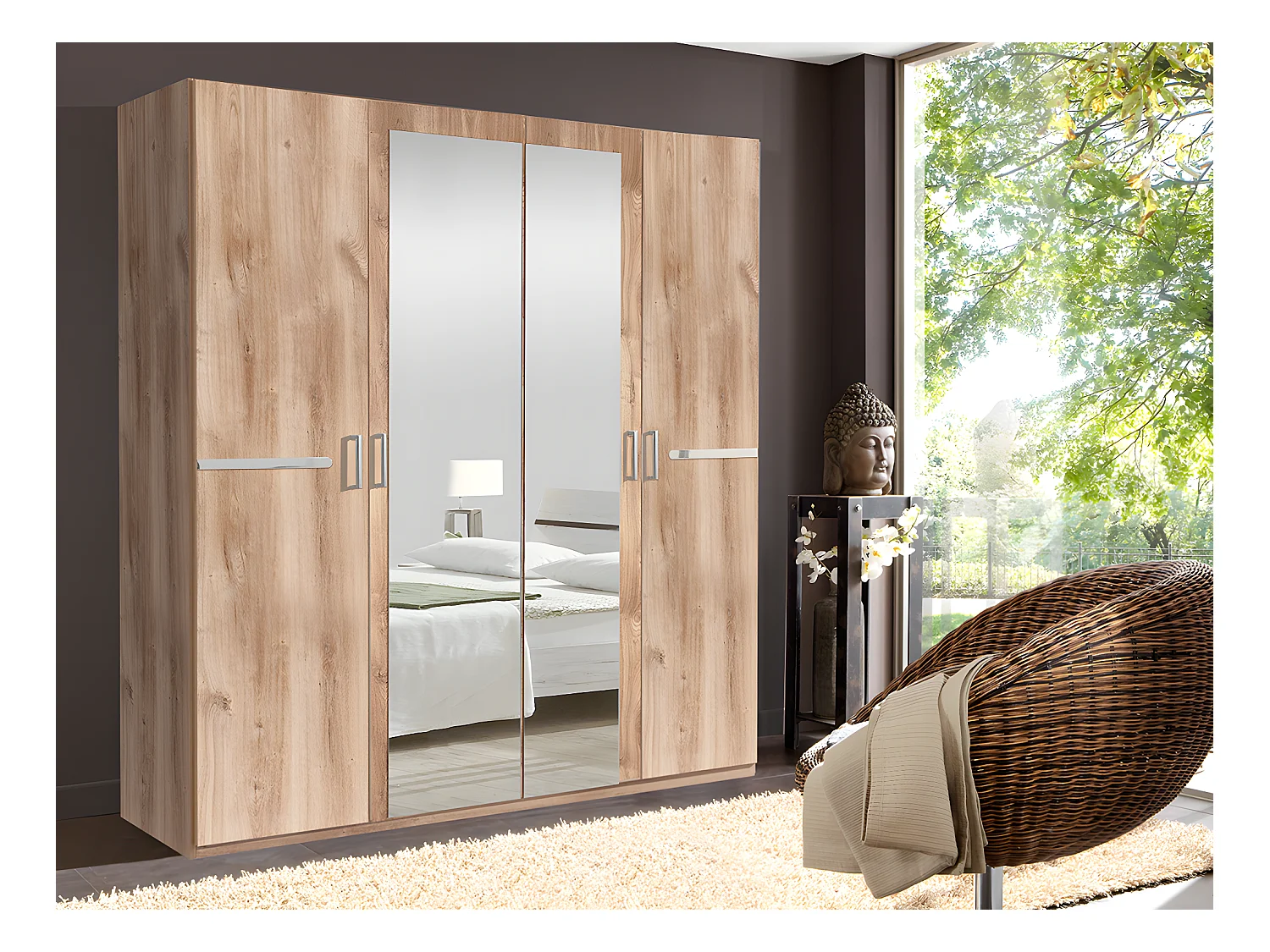 Armoire placard meuble de rangement coloris imitation chêne poutre/chrome brillant