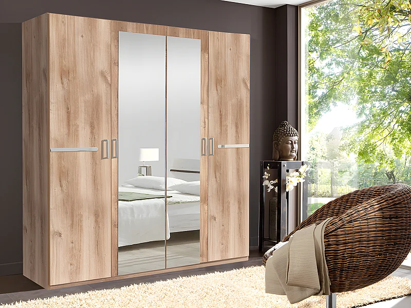 Armoire placard meuble de rangement coloris imitation chêne poutre/chrome brillant