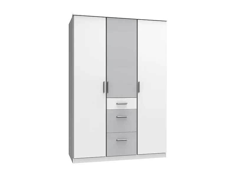 Armoire Placard, meuble de rangement coloris Blanc, rechampis gris clair