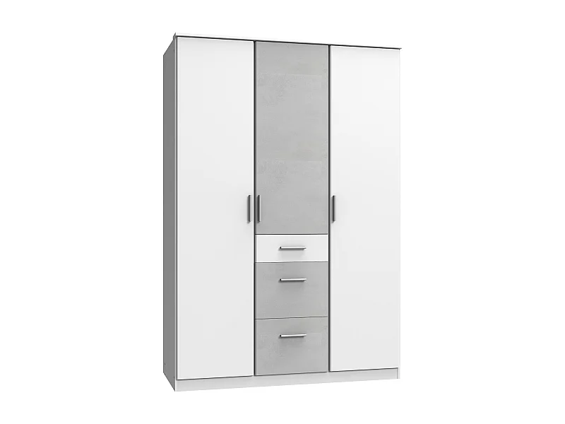 Armoire Placard, meuble de rangement Blanc, rechampis teinte béton gris clair
