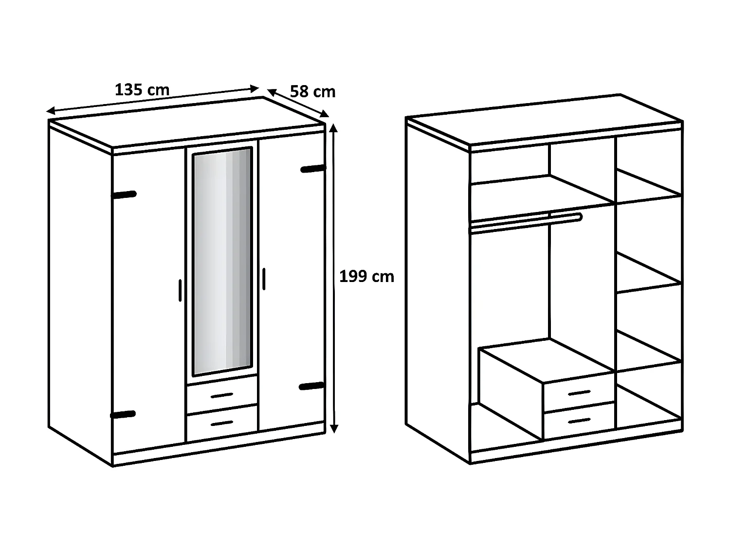 Armoire placard meuble de rangement coloris imitation chêne poutre/graphite