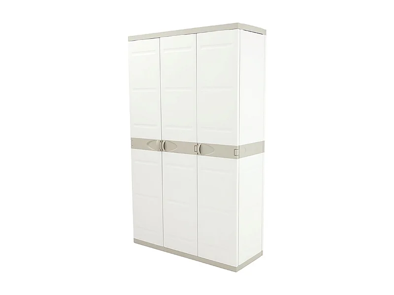 Armoire meuble de rangement 3 portes intérieur/extérieur coloris beige - L. 105 X P. 44 X H. 176 Cm