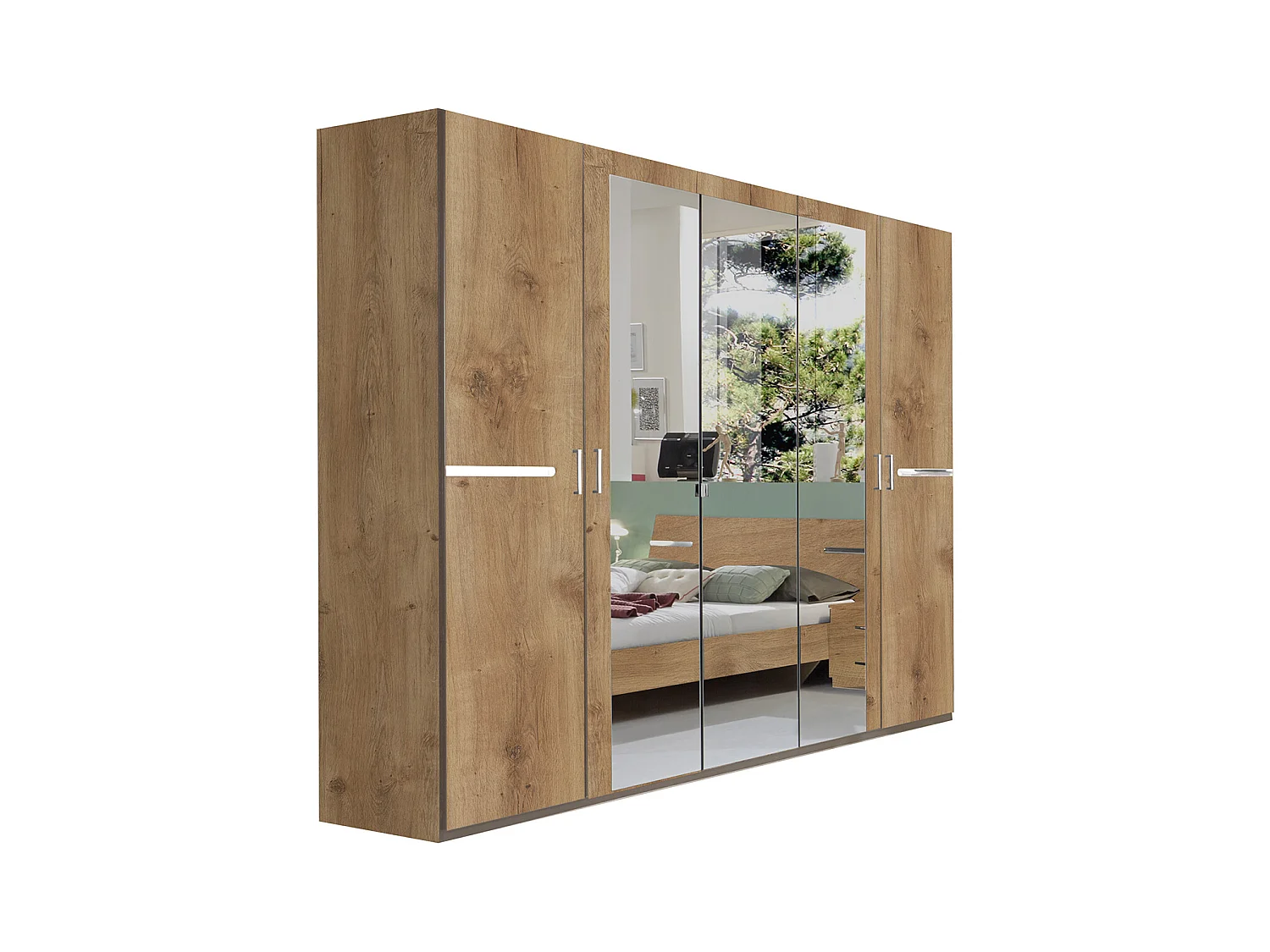 Armoire placard meuble de rangement coloris imitation chêne poutre/chrome brillant