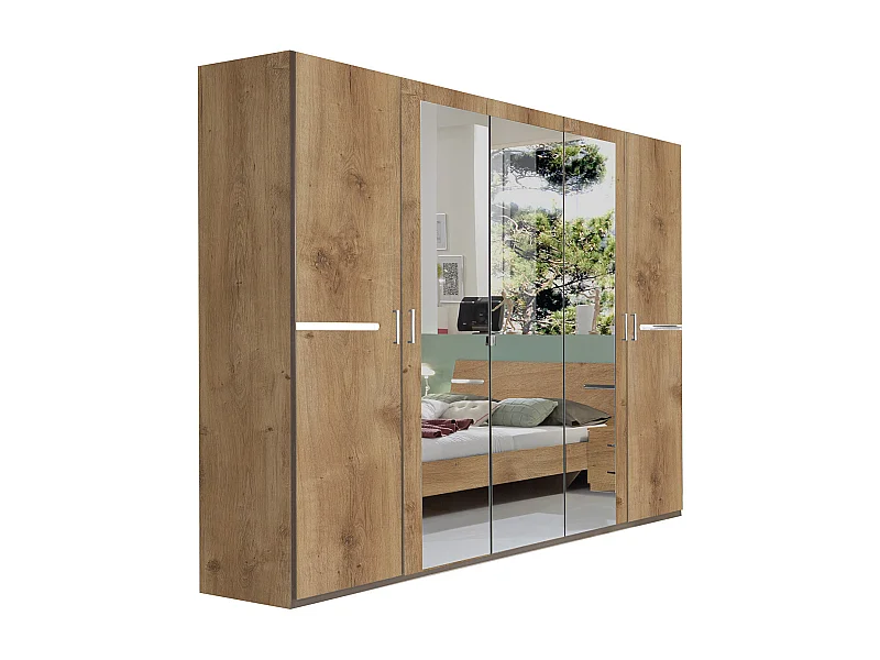 Armoire placard meuble de rangement coloris imitation chêne poutre/chrome brillant