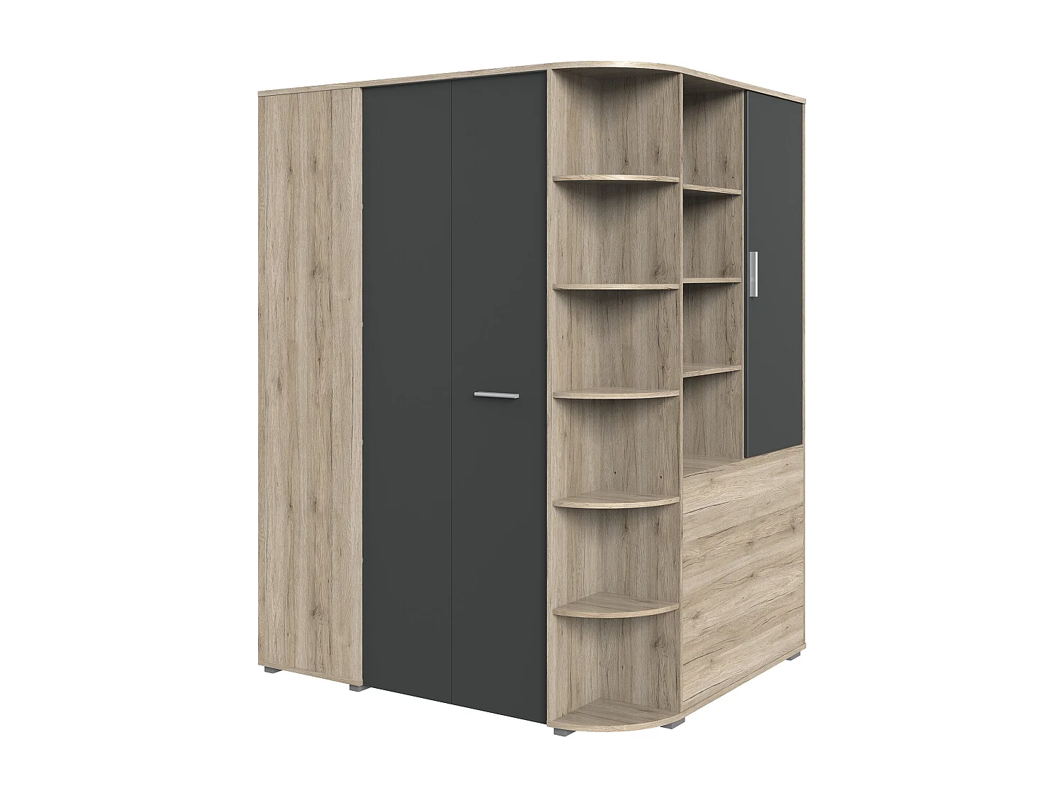 Armoire dressing placard coloris Imitation chêne San Remo, rechampis graphite