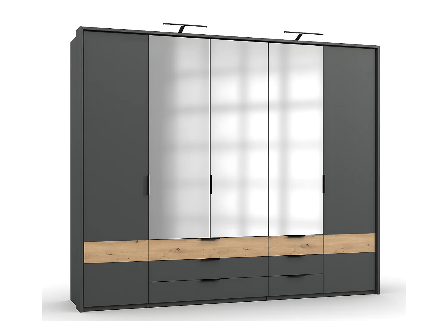 Armoire placard meuble de rangement Portofino graphite/imitation chêne artisan