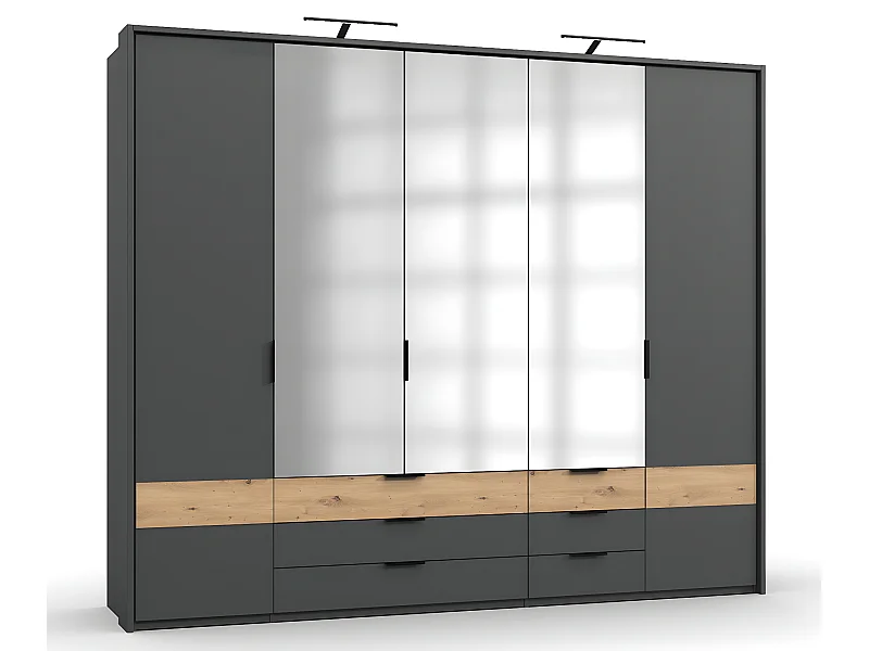 Armoire placard meuble de rangement Portofino graphite/imitation chêne artisan