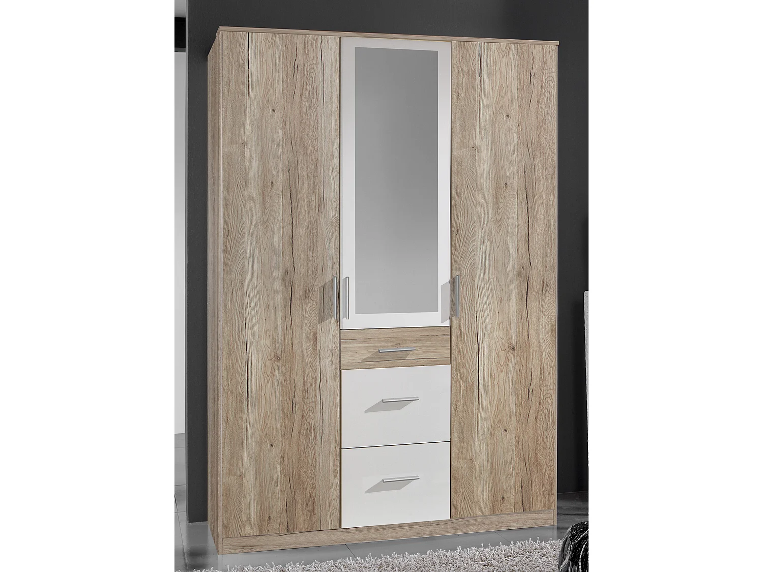 Armoire Placard, meuble de rangement Imitation chêne San Remo, rechampis blanc