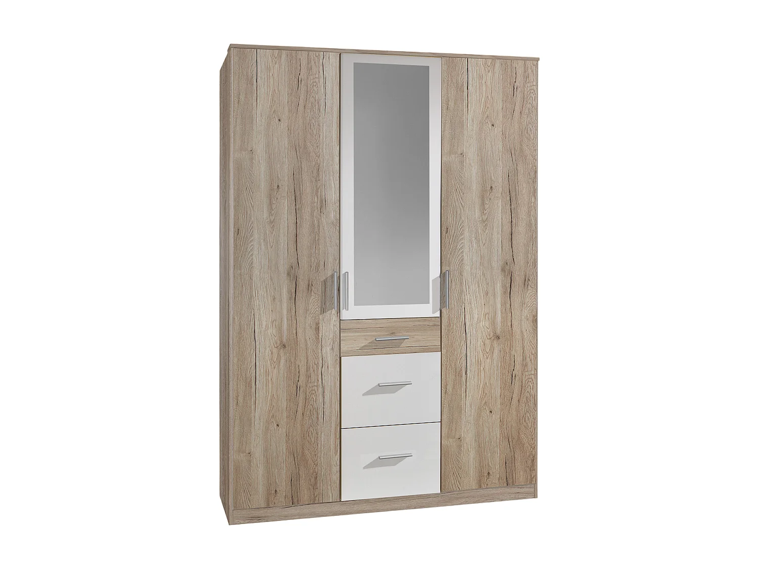 Armoire Placard, meuble de rangement Imitation chêne San Remo, rechampis blanc