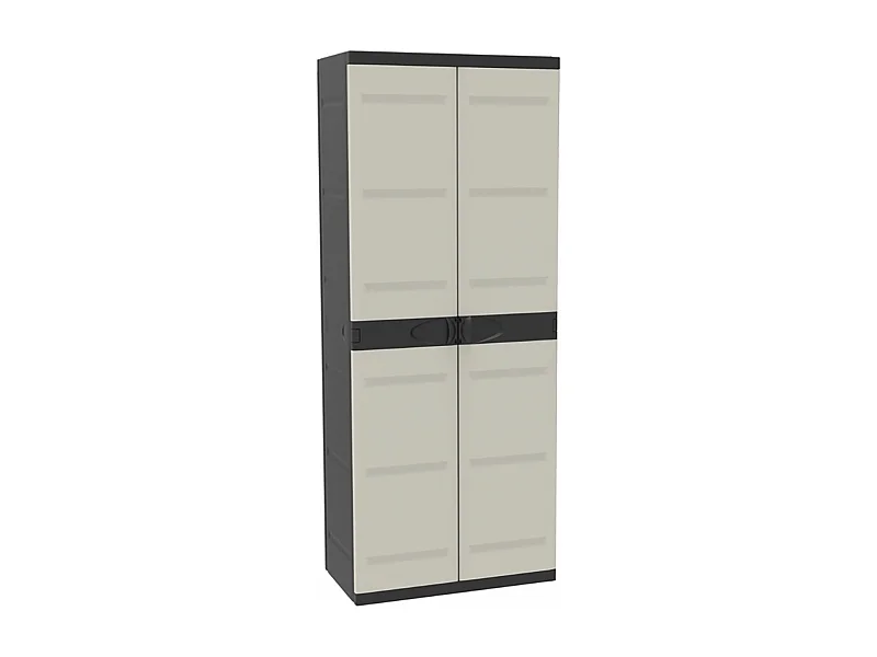 Armoire meuble de rangement 2 portes, intérieur/extérieur coloris noir/taupe