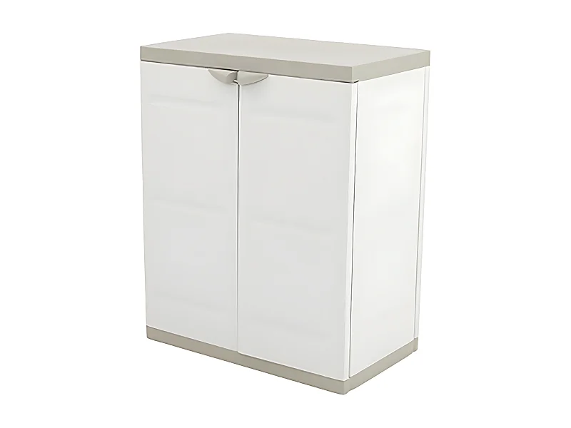 Armoire basse 2 portes intérieur/extérieur coloris beige - L. 70 x P. 44 x H. 88 cm