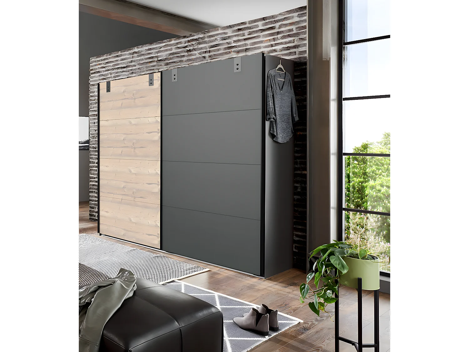 Armoire placard meuble de rangement , coloris chêne - L. 225 x H. 210 x P. 65 cm