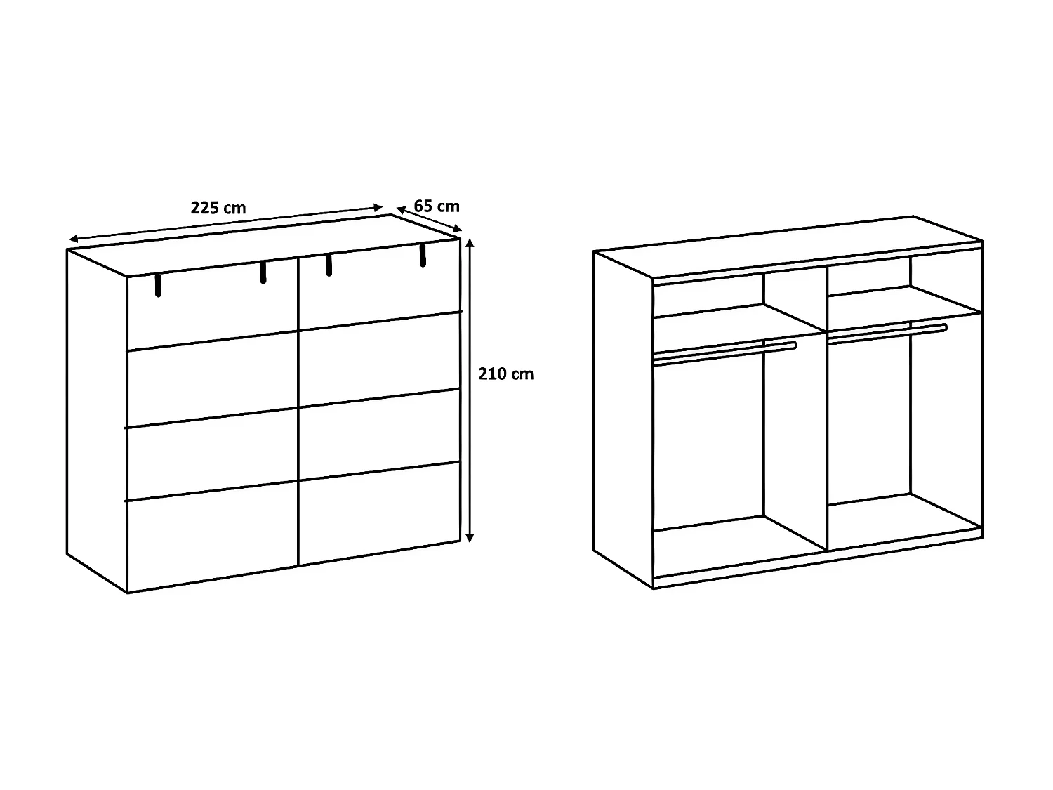Armoire placard meuble de rangement , coloris chêne - L. 225 x H. 210 x P. 65 cm