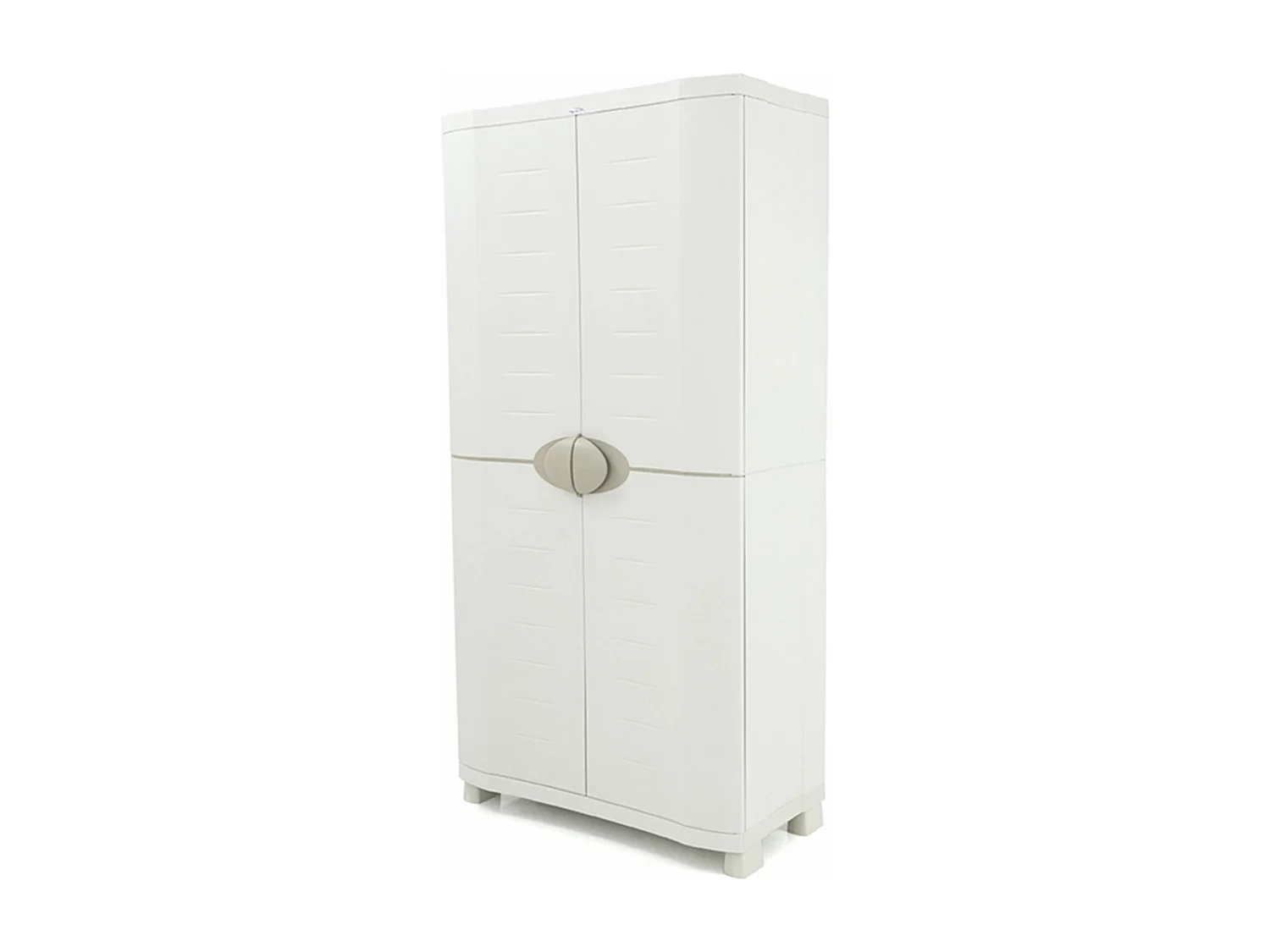 Armoire meuble de rangement 2 portes intérieur/extérieur coloris beige - L. 90 x P. 45 x H. 184 cm
