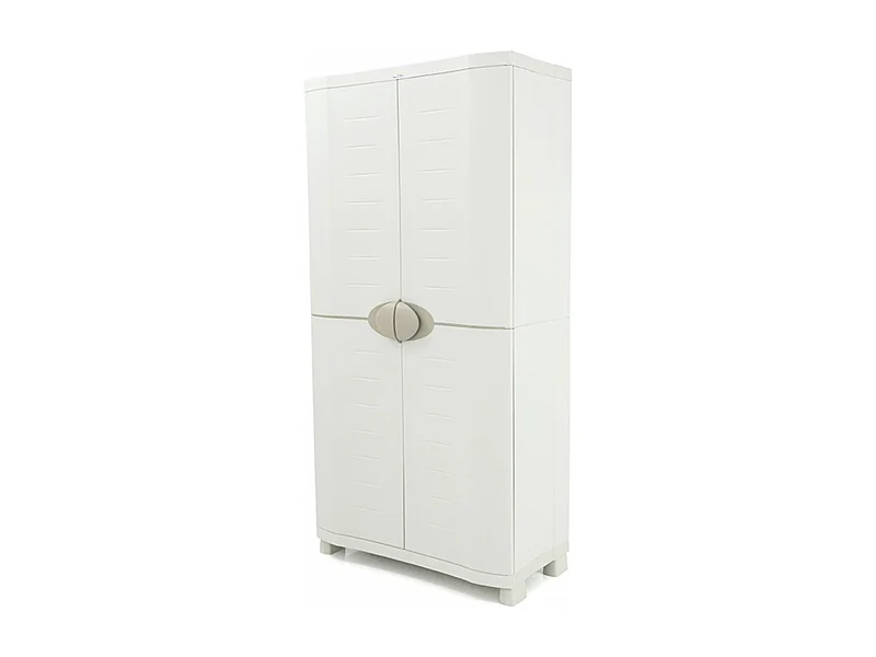 Armoire meuble de rangement 2 portes intérieur/extérieur coloris beige - L. 90 x P. 45 x H. 184 cm
