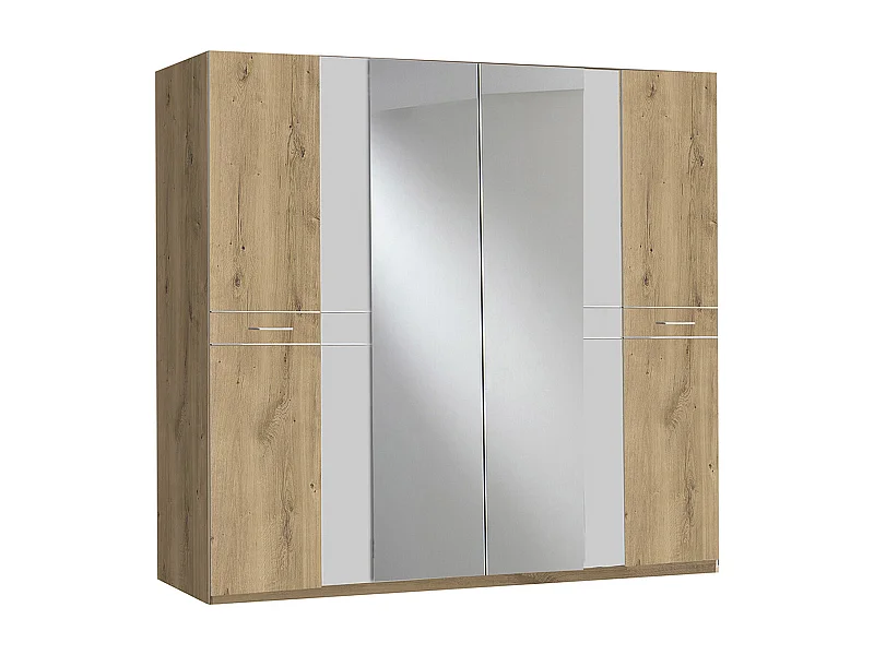 Armoire de rangement imitation chêne poutre/blanc/chrome - Dim : 225 x 210 x 58 cm