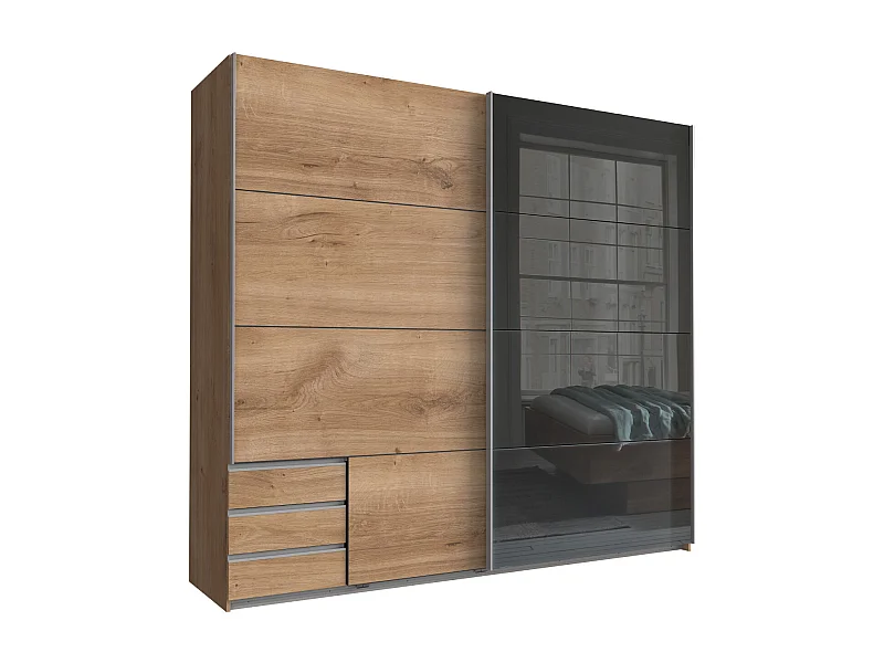 Armoire placard meuble de rangement coloris imitation chêne poutre/graphite