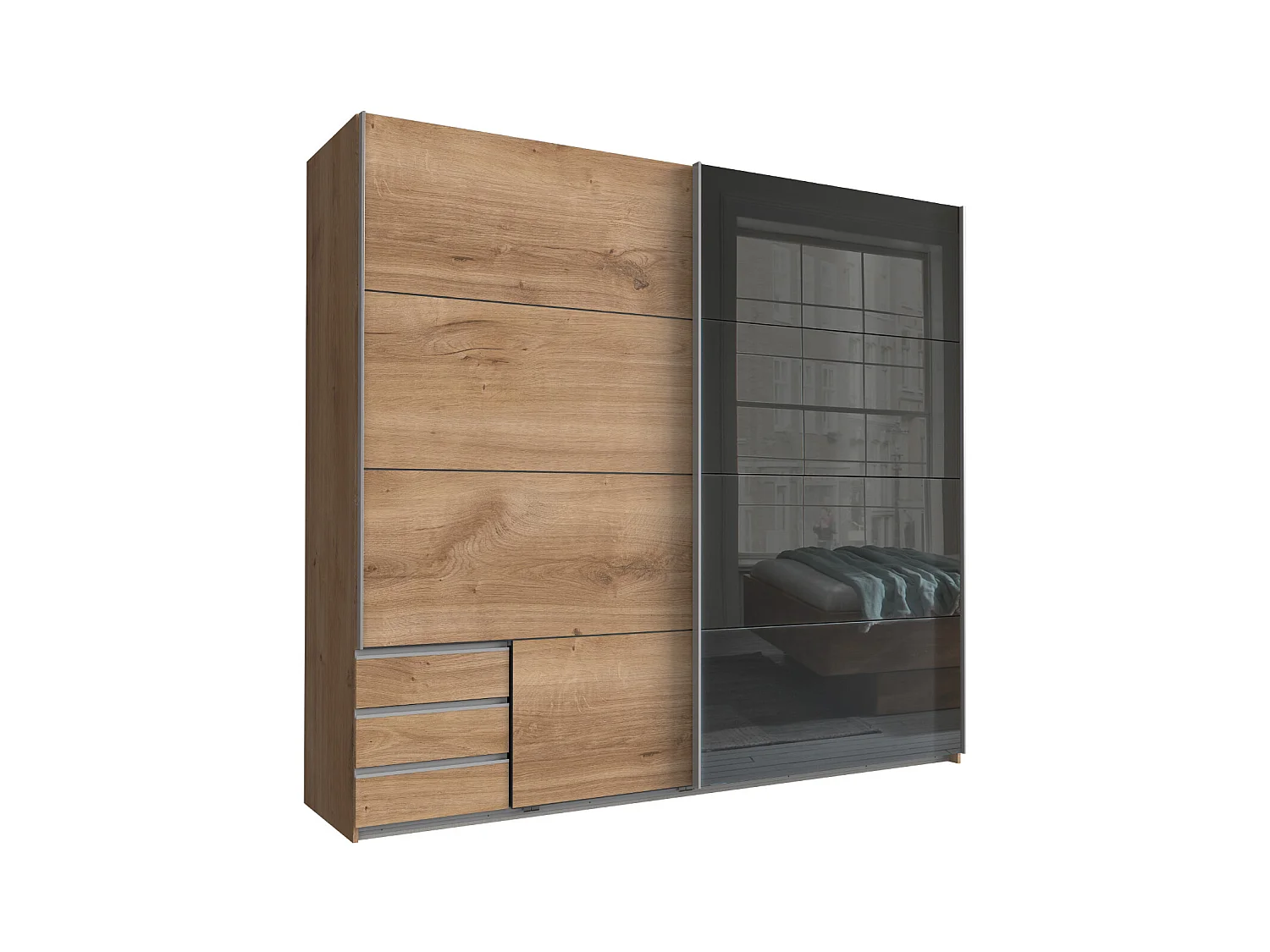 Armoire placard meuble de rangement coloris imitation chêne poutre/graphite