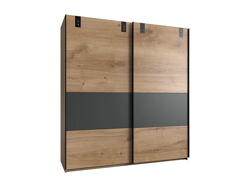 Armoire placard meuble de rangement coloris imitation chêne poutre/ graphite