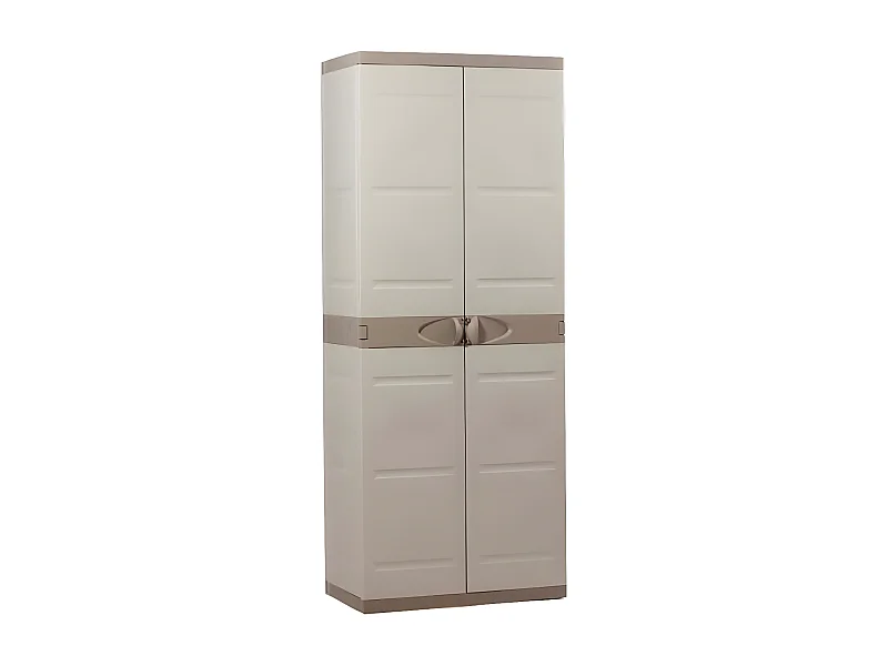 Armoire meuble de rangement 2 portes, intérieur/extérieur coloris beige - L. 70 x P. 44 x H. 176 cm