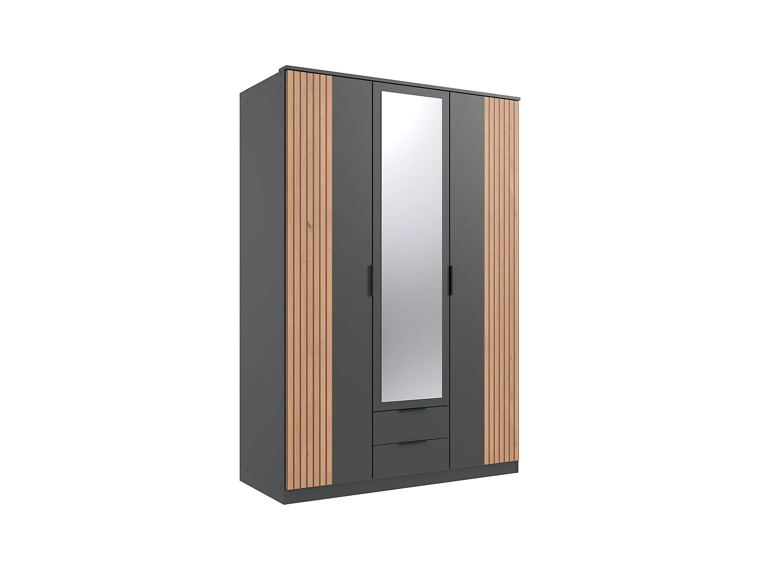 Armoire Placard avec miroir coloris graphite, rechampis imitation chêne artisan